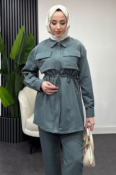 Tesettür Diyarı Women's Double Pocket Zippered Double Suit - Turquoise