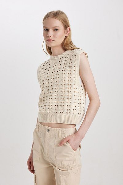 DeFacto Relax Fit Crew Neck Crochet Sweater C2178ax24sp