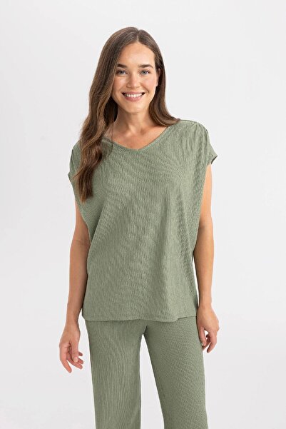 DeFacto V-Neck Short Sleeve Wrap T-Shirt C1879ax24sp