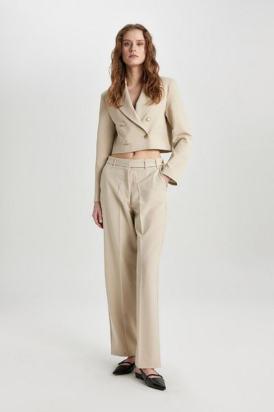 DeFacto High Waist Straight Leg Pants - Straight Fit C3216Ax24Sm