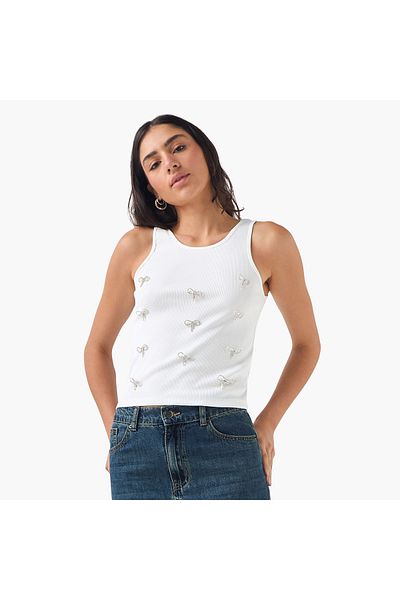 2Xtremz Ribbed Bow Embellished Sleeveless Top