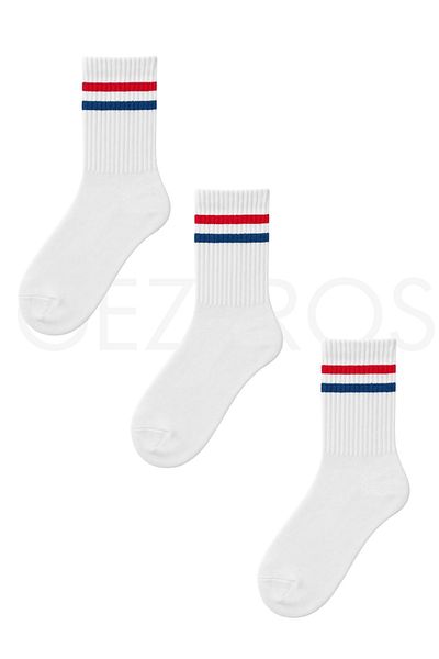 GezBros 3-Piece Striped White Color Retro College Socks