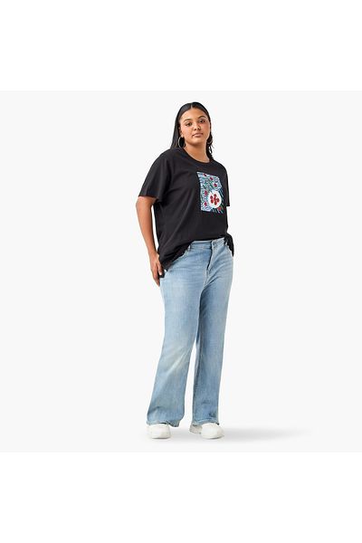 Ulla Popken Plus Size Ulla Popken Cherry Print Round Neck T-shirt with Short Sleeves
