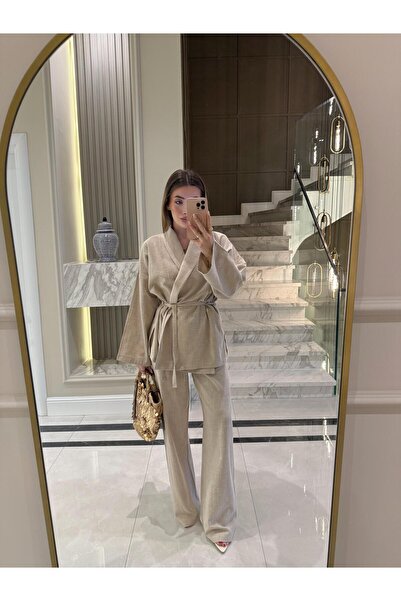 CKBUTİK Taş Renk İkili Keten Takım