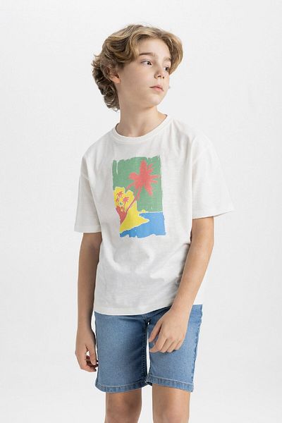 DeFacto Boys Oversize Wide Fit Crew Neck Printed Short Sleeve T-Shirt C4046A824Sm