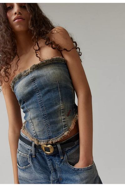 VibeGaia Corset din denim cu detalii decupate