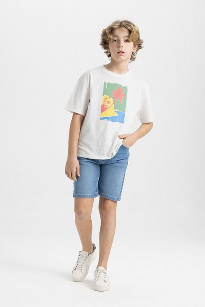 DeFacto Boys Oversize Wide Fit Crew Neck Printed Short Sleeve T-Shirt C4046A824Sm