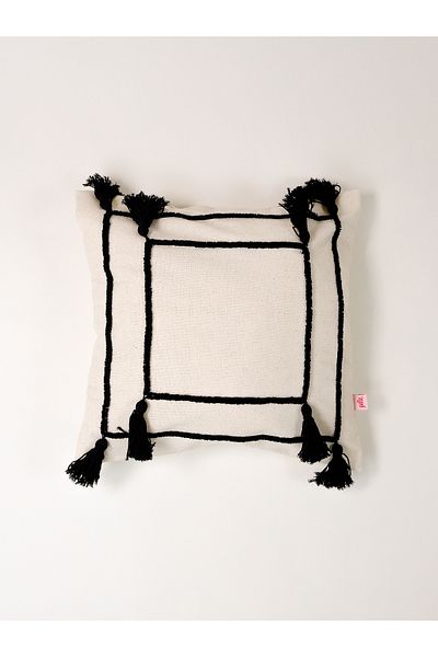 Galia Tasarım Bohemian Multi-Tassel Punch Throw Pillow Cover - Black
