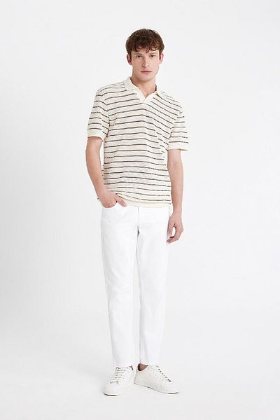 DeFacto Gestreiftes Strick-Kurzarm-Poloshirt mit normaler Passform C4150AX24SM