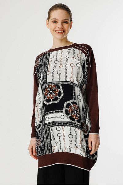 Ghisa Knitwear Mixed Tunic Brown Black Chain Brown