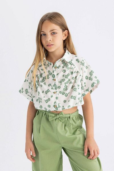 DeFacto Cotton Floral Print Crop Shirt for Girl - Short Sleeve C4274A824SM