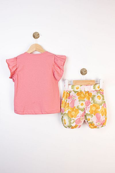 Miniworld Floral Patterned Ruffled Sleeves Cotton Summer Shorts Casual Baby Girl Suit