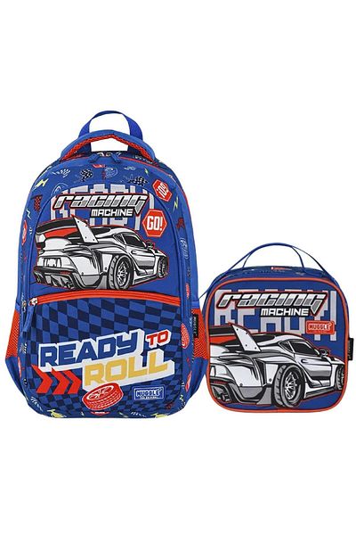MUGGLE 3 Compartment Racing Machine School Bag + Lunch Box with Thermos