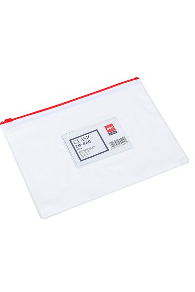 Deli E5524 A5 PVC Zip Bag - Durable & Transparent with Business Card Holder