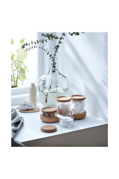 IKEA SAXBORGA Jar with Lid and Tray, Set of 5 – Glass & Cork – 26x10x3 cm | IKEA