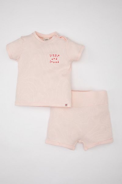 DeFacto Baby Girl 2 Piece Set Embroidered Waffle Short Sleeve T-Shirt Shorts C2552A524Sm