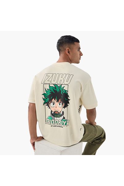 SP Characters Izuku Midoriya Print Crew Neck T-shirt with Short Sleeves