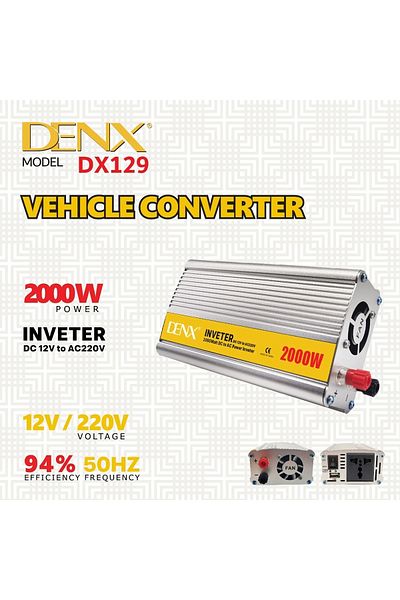 Denx محول طاقة للسيارة DX129 بقوة 2000 واط من 12 فولت إلى 220 فولت مع منفذ USB وشاحن سريع