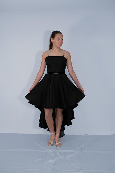 NIGHT SEARCHER Girl's Evening Dress Black Cord Stone Strap Sunsihe Fabric Tail Evening Dress 10-15 Years