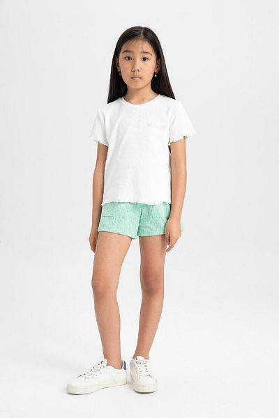 DeFacto Girl's Ribbed Short Sleeve T-Shirt - Crew Neck, Slim Fit, C4605A824Sm