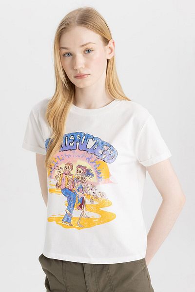 DeFacto Μπλουζάκι με κοντό μανίκι Rolling Stones Crew Neck - Κανονική εφαρμογή C3806ax24sm