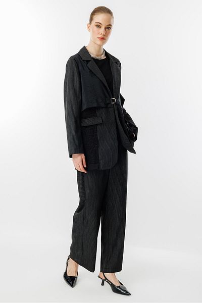 Ghisa Windbreaker Detailed Suit Black Striped