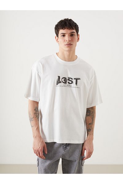 LC Waikiki Kurzärmliges, bedrucktes Herren-T-Shirt aus gekämmter Baumwolle mit Rundhalsausschnitt