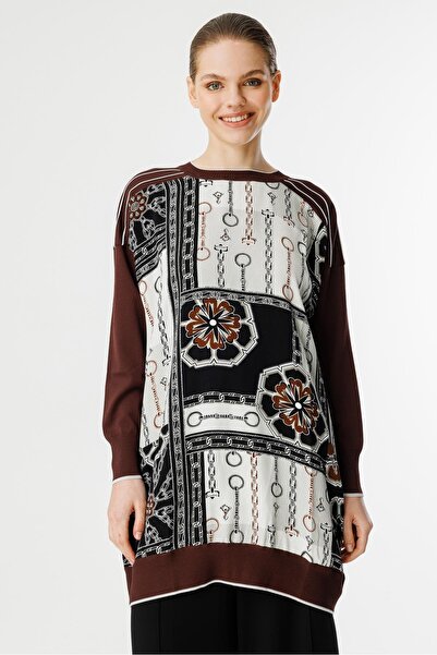 Ghisa Triko Mixli Tunik Kahve Siyah Zincir Kahve