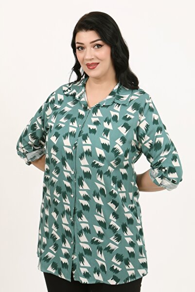 By Alba Collection Жіноча блакитна бавовняна віскозна сорочка великого розміру