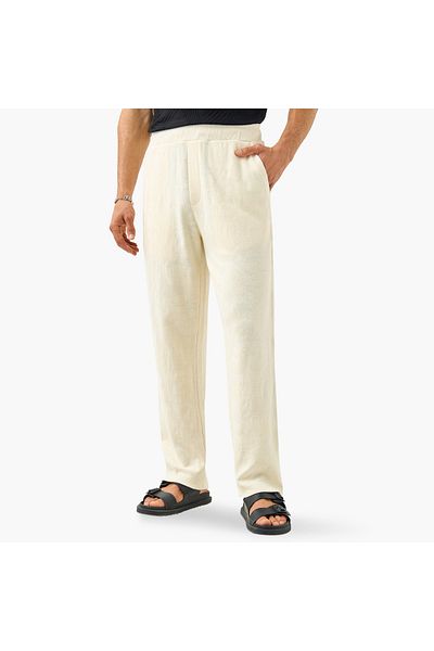 Iconic Iconic Regular Fit Textured Pants with Elasticated Waistband and Pockets