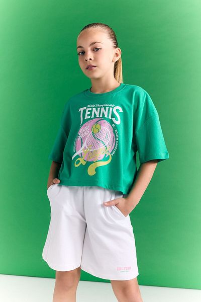 DeFacto Kurzärmliges bedrucktes T-Shirt für Mädchen – Rundhalsausschnitt C4726a824sm