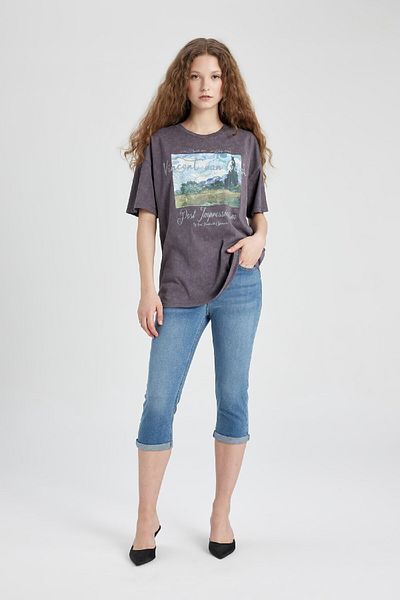 DeFacto Van Gogh Oversize Wide Fit Crew Neck Short Sleeve T-Shirt C3779Ax24Sm