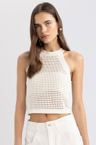 DeFacto Crop Neckholder Kragen Openwork Strickwaren Athlete C4589AX24SM