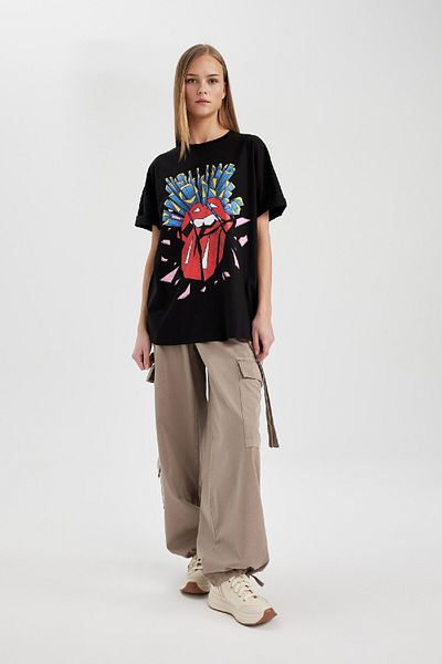 DeFacto Rolling Stones Oversize Crew Neck Short Sleeve T-Shirt C3771Ax24Sm