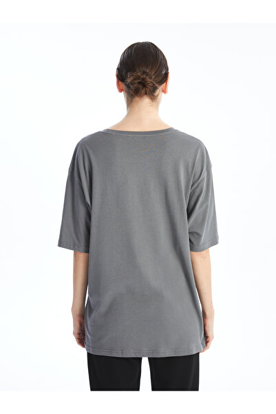 LC Waikiki Bedrucktes Oversize-T-Shirt für Damen mit Rundhalsausschnitt