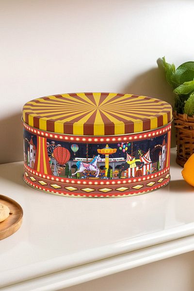 Arma House Amusement Park Themed Metal Cookie Storage Container Round Metal Box 19*9 cm
