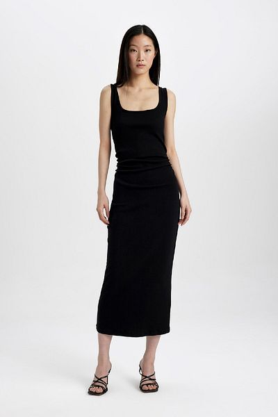DeFacto Ribbed Sleeveless Midi Dress - Square Collar, Straight Fit, C4819ax24sm
