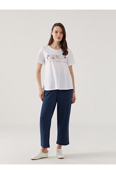 LC Waikiki Γυναικείο φλοράλ μπλουζάκι Crew Neck
