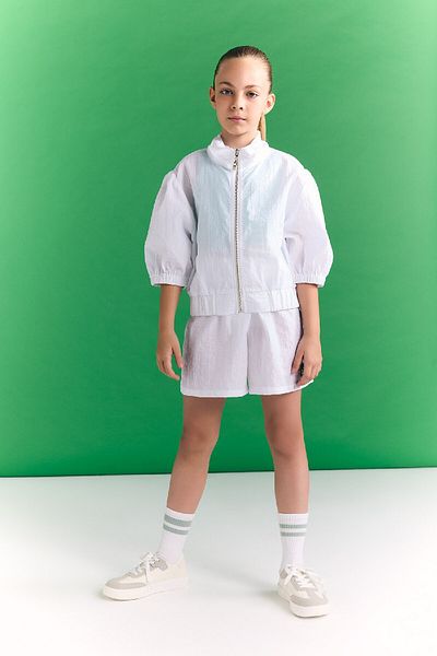 DeFacto Girl's Half Sleeve Sports Cardigan - Stand Collar, Printed, Zip C4733A824SM