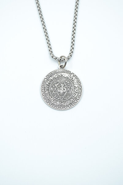 ıdr Davut Yıldızı - Süleyman Tılsım Mührü Gümüş Kaplama Örme Zincir Kolye