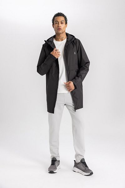 DeFacto Fit Water Repellent - Αδιάβροχο παλτό αντιανεμικό με κουκούλα, τσέπη με φερμουάρ, μακρύ C3972ax24sp