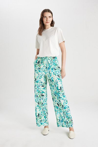 DeFacto Wide Leg Linen Look Trousers Patterned Wide Leg with Pockets C4039Ax24Sm