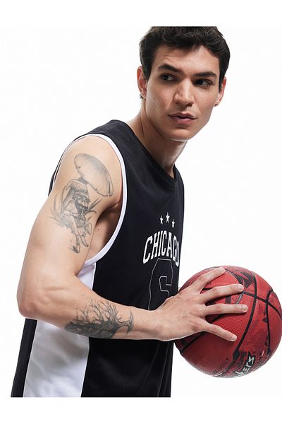 Koton New Season Printed Color Contrast Crew Neck Oversize Sleeveless Sports Basketball T-Shirt