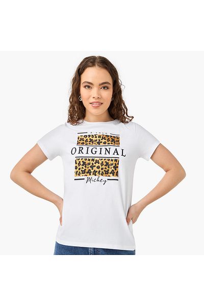 SP Characters Mickey Mouse Print T-shirt with Crew Neck