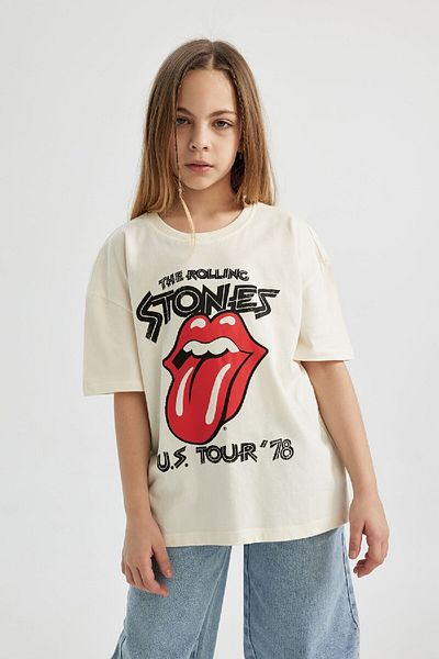 DeFacto Dívčí oversize tričko Rolling Stones - Crew Neck, Krátký rukáv C1720A824Sm