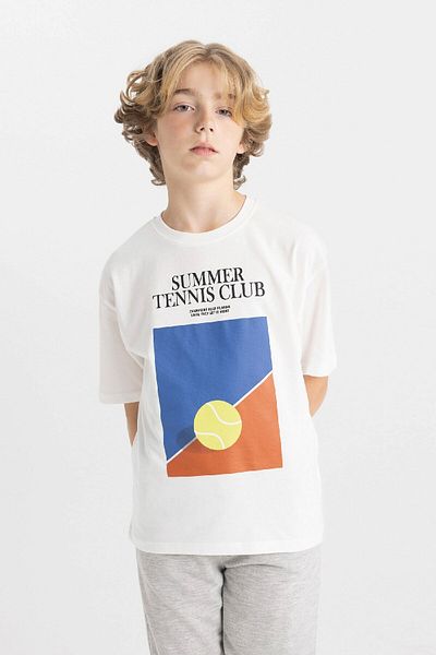 DeFacto Boys Oversize Wide Fit Crew Neck Printed Short Sleeve T-Shirt C4901A824Hs