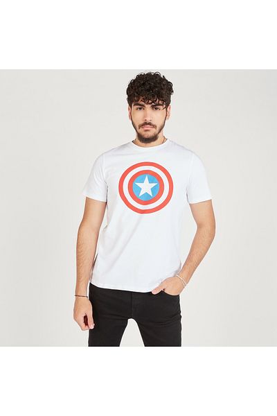 SP Characters Captain America Print Crew Neck Slim Fit T-shirt with Short Sleeves