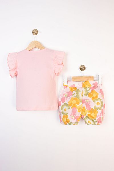 Miniworld Floral Patterned Ruffled Sleeves Cotton Summer Shorts Casual Baby Girl Suit