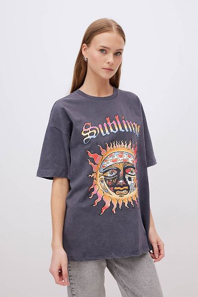 DeFacto Unisex Ramones Oversize Heart Of The Bike T-shirt με κοντό μανίκι με εφέ ξεθωριασμένο
