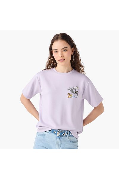 SP Characters Tom and Jerry Print Crew Neck T-shirt with Short Sleeves